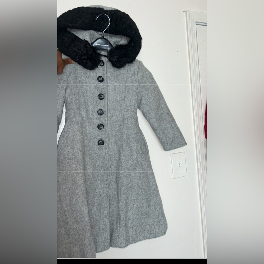 The Classic Gray Kids Coat with Black Fur Trim